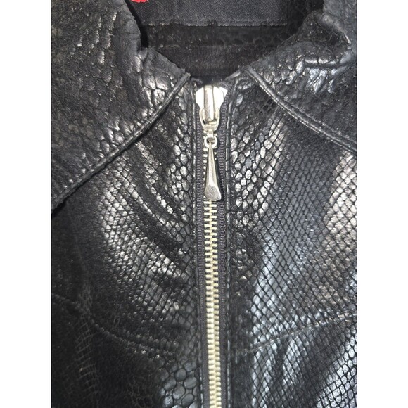 Vintage Y2K Guess Genuine Leather Jacket Reptile Embossed Zip Front Moto Large - Picture 8 of 16